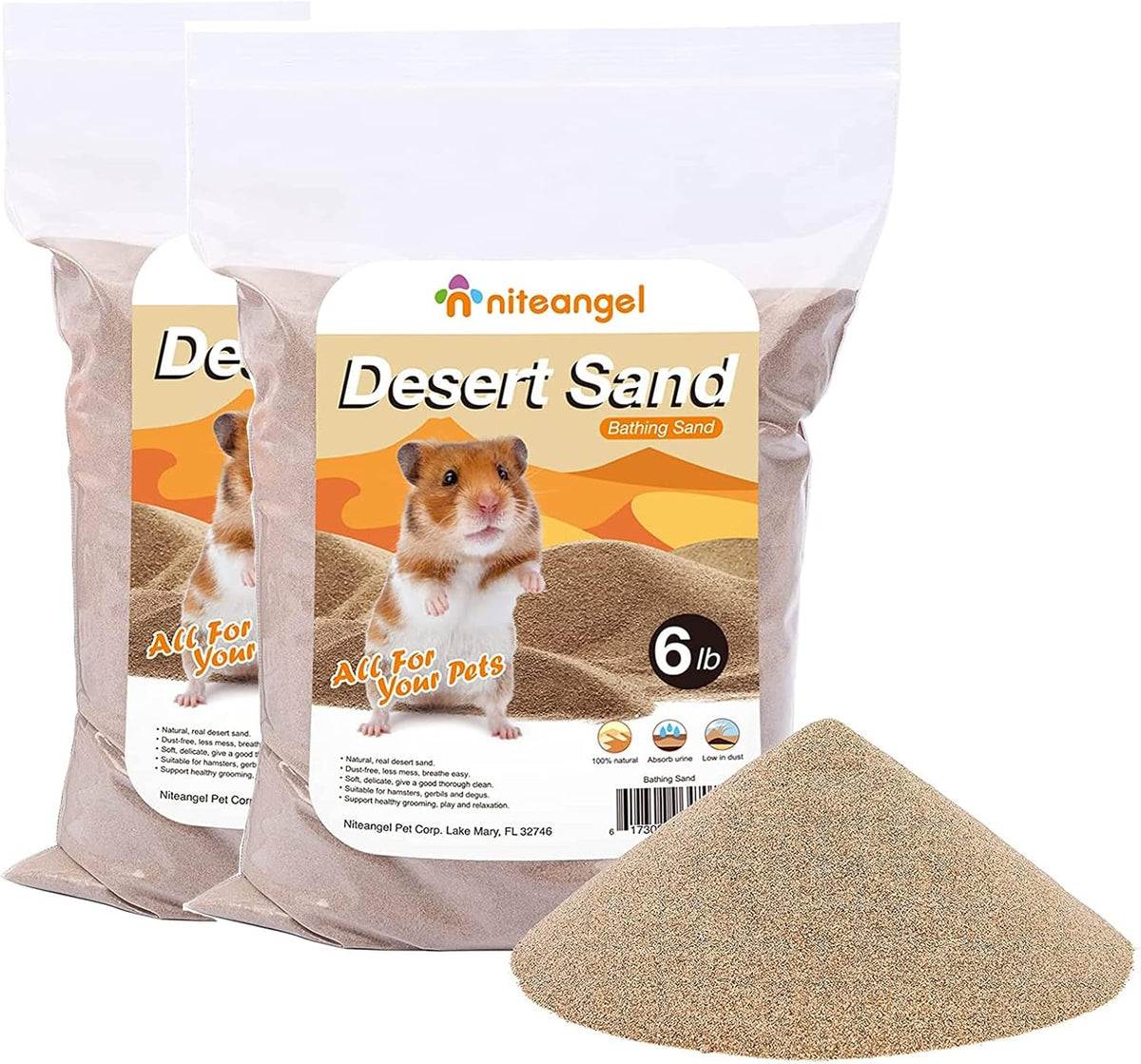 Niteangel Hamster Desert Bath Sand: 2.5lb/40oz No-Dust Bath & Easy - 12LB/192oz / Desert Sand
