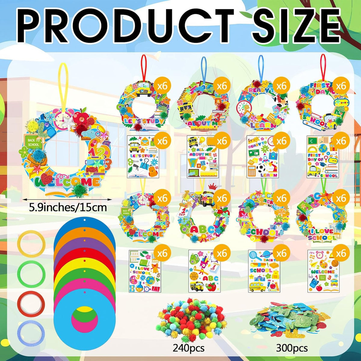 Hollowfly Thanksgiving paper wreath craft kits with gem stickers, ribbons and wool balls - view 36