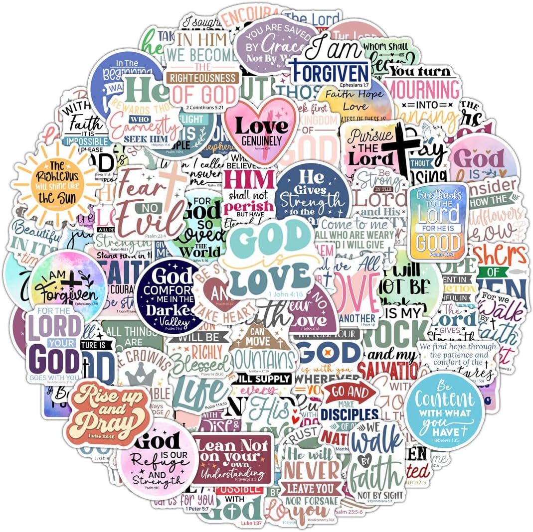 Krazy4K 100 pack waterproof vinyl Christian stickers with faith and Bible verse messages - view 2