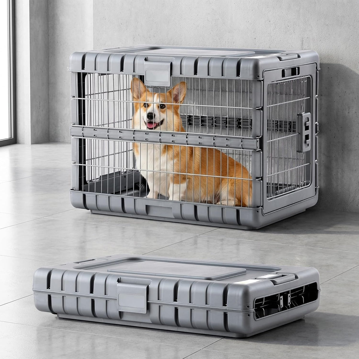 28" L Collapsible Dog Crate for Dogs - Gunmetal / 27.95 x 18.9 x 21.65 in