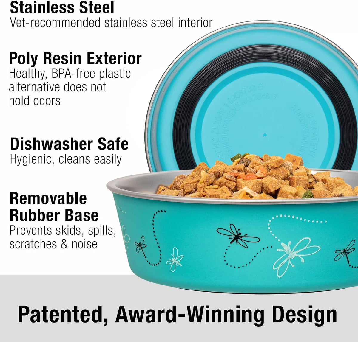 Loving Pets Bella Dog Bowls, Stainless Steel Dog & Cat Bowls - Dragonfly / Small (10-20lbs) - image 2