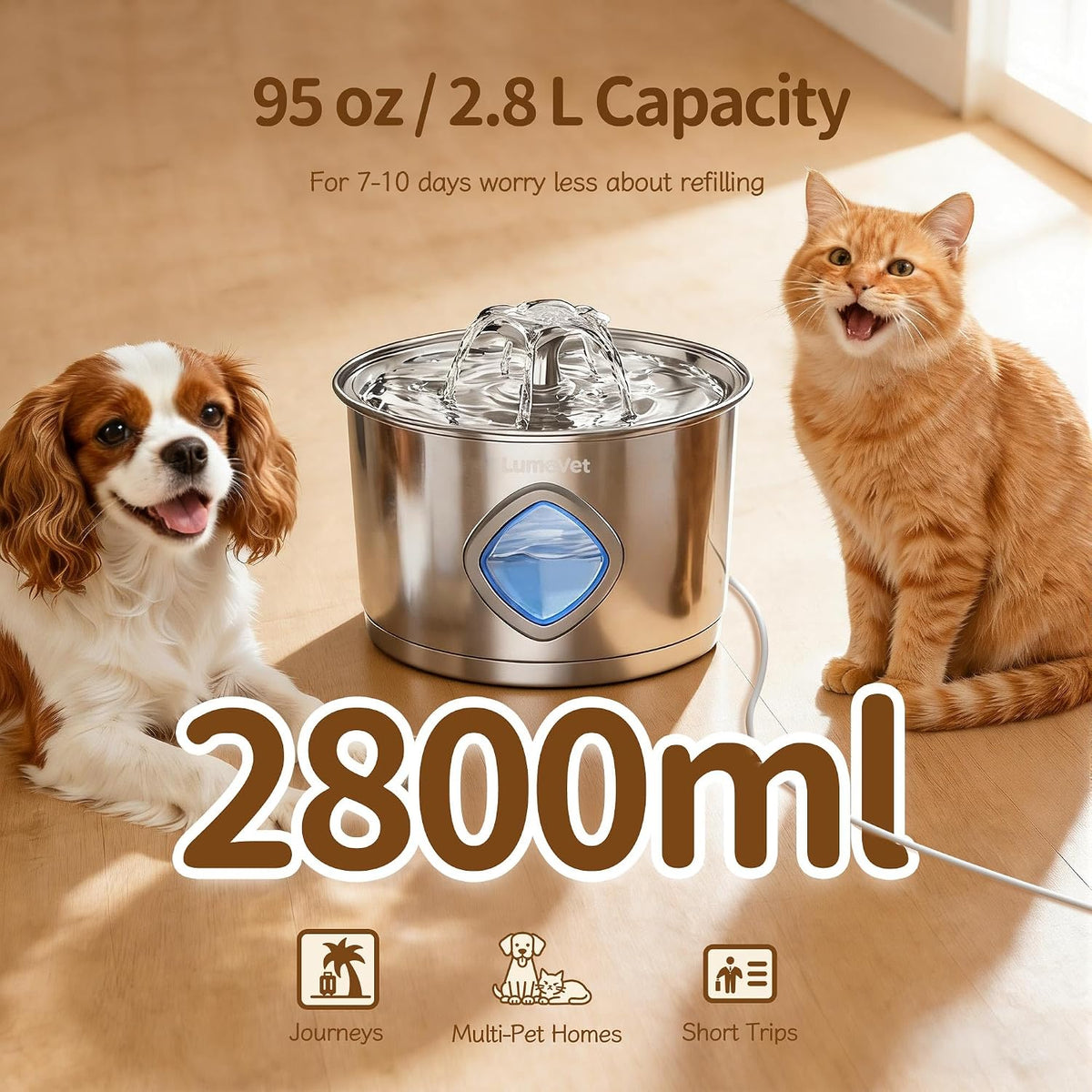 Cat Water Fountain Stainless Steel - Fountain+8 Filters +8 Sponges - image 4