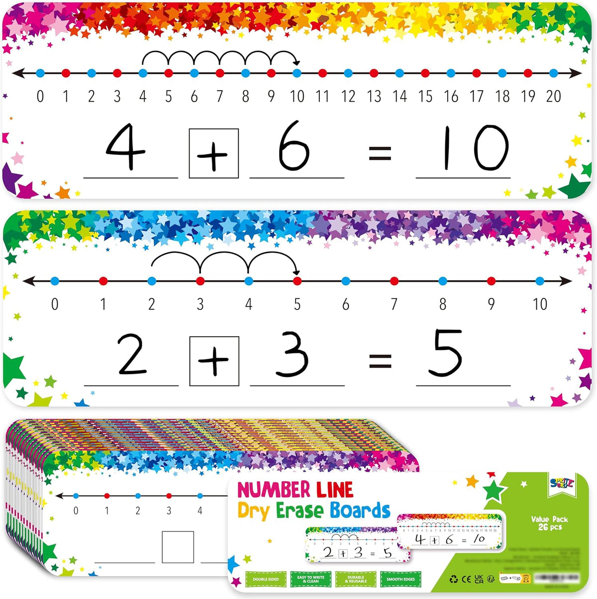 SpriteGru number line dry erase boards with 0-10 and 0-20 lines and colorful star print - view 5