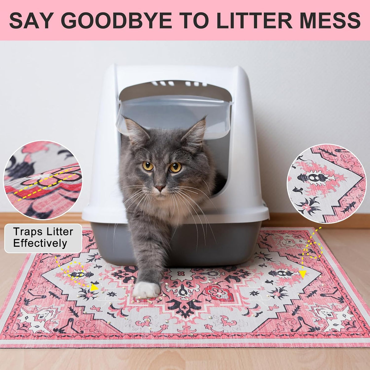 Cat Litter Mat, 20" x 28" Litter Trapping Mat, Waterproof – Daily Care for Cats - Retro_pink / 20x28 Inch (Pack of 1) - image 2