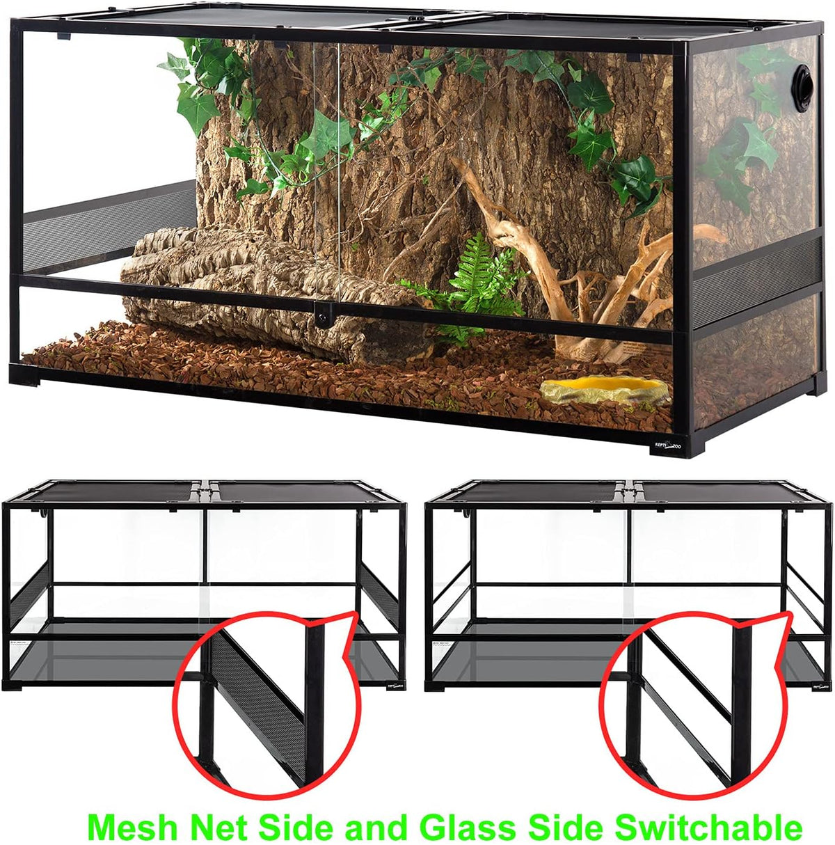 REPTI ZOO 50 Gallon Reptile Glass Tank Terrarium 2 in 1 Side Meshes - 48" x 24" x 24" (Mesh Panel) - image 2