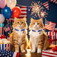 2 Pack Cute Cat Collars - Cartoon Bee Ladybug Breakaway Cat Collar with Bell & Matching Pendant - Blue Patriotic - image 2