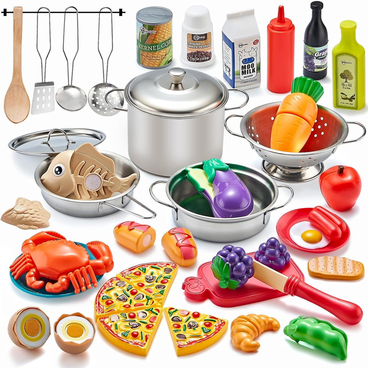 Kidsciety 52Pcs Kids Pretend Play Kitchen Accessories
