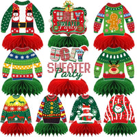 10 Pcs 80s Party Decorations, 1980s Table Honeycomb Centerpieces – Fun for Kids & Family - Ugly Sweater Style