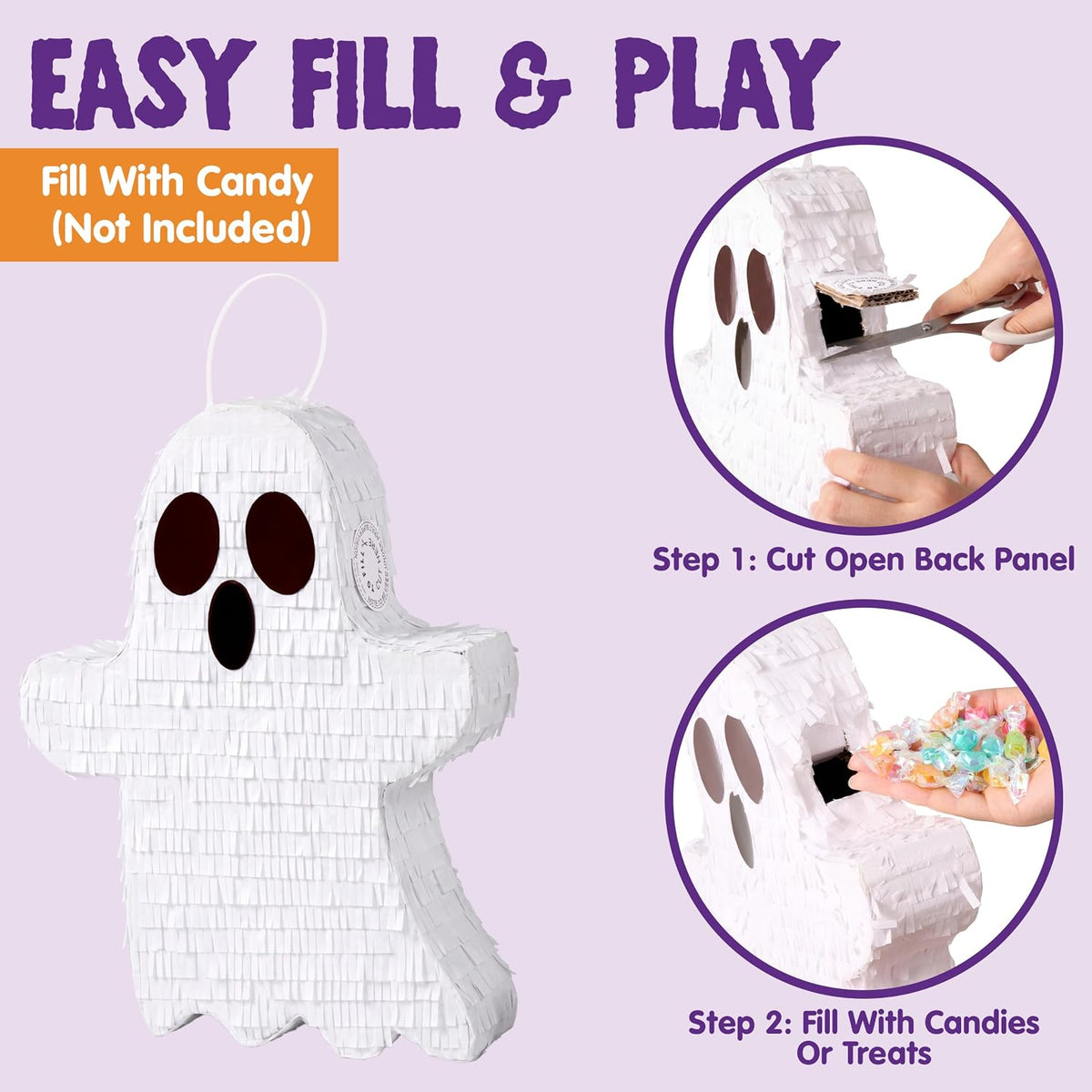 JOYIN Pumpkin Piñata Set, Foldable 10.5 x 16 Inch Jack-O’-Lantern Piñata with Stick and Blindfold - Ghost Pinata Set-3pcs - image 4