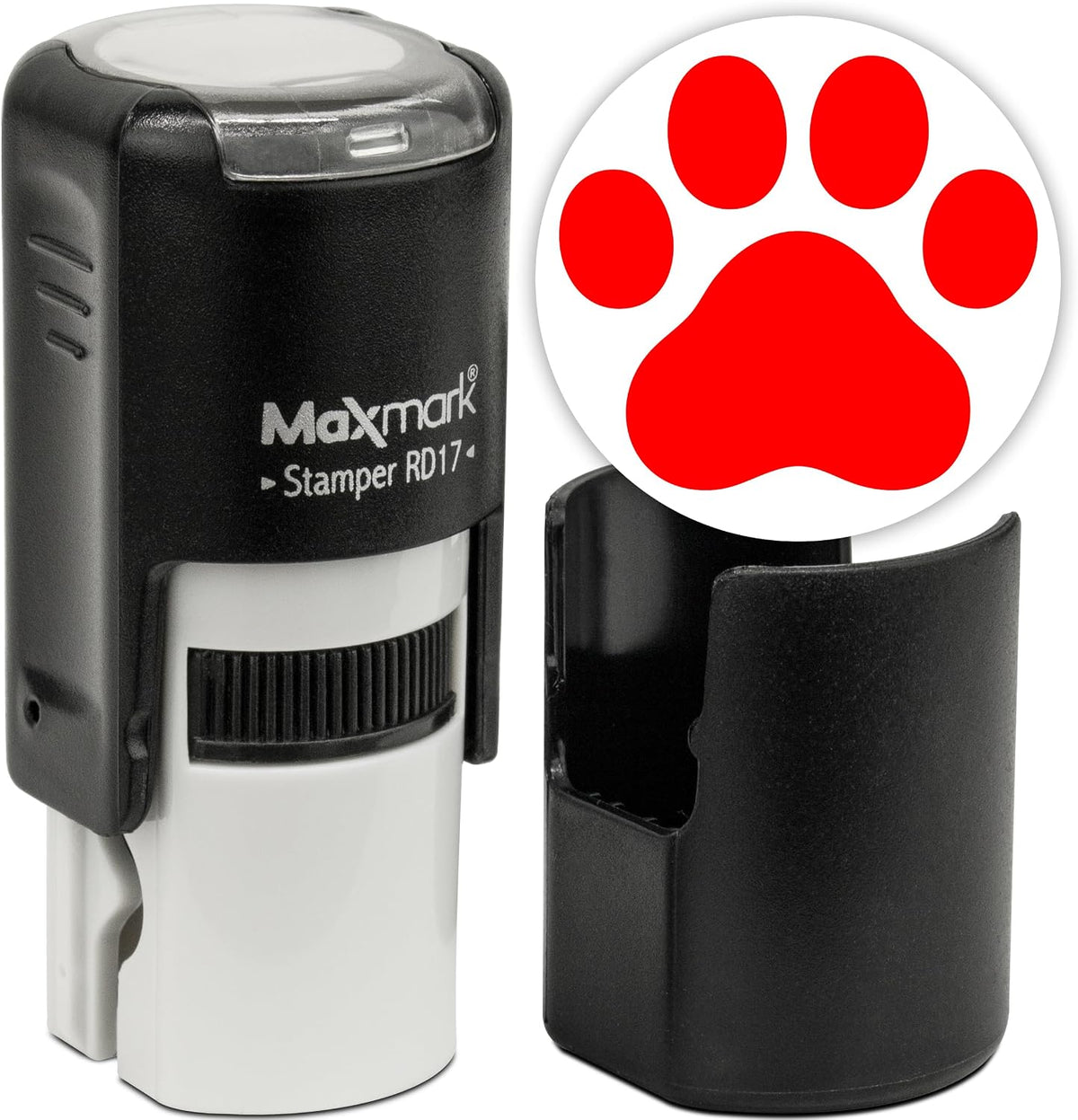 MaxMark round self-inking paw emoji stamp with blue ink - view 3