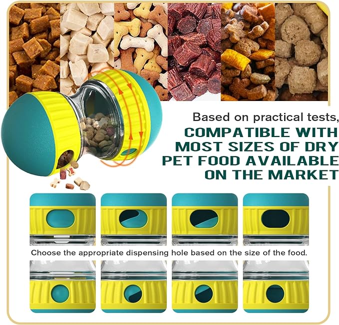 Dog Puzzle Toy Adjustable Treat Dispensing Ball Food Dispenser Tough Slow Feeder Puppy Enrichment Training Toy Pet Interactive Chase Toys for Small Medium Large Dogs to Keep Them Busy, Green