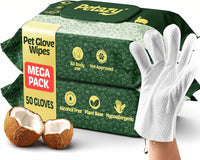 Pet Glove Wipes for Dogs & Cats, Paws, Ears & Butt Cleaning - 2x25 Glove Wipes