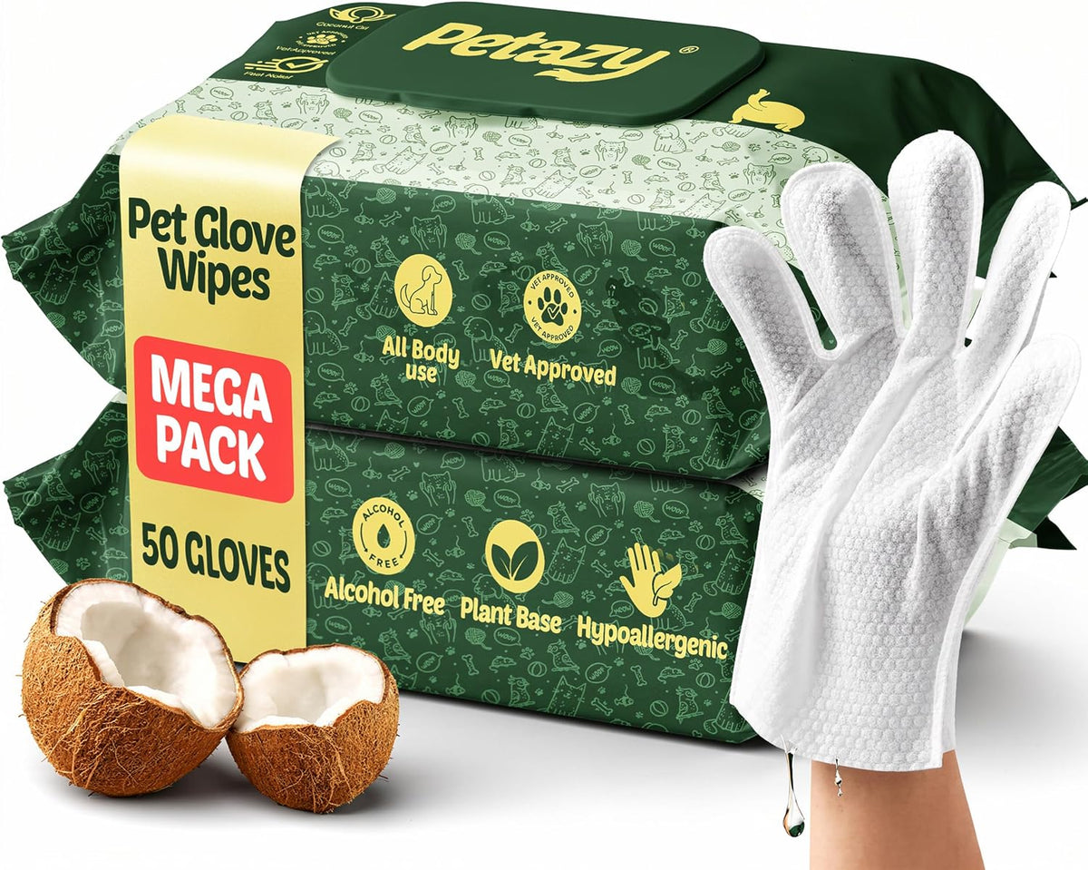 Pet Glove Wipes for Dogs & Cats, Paws, Ears & Butt Cleaning - 2x25 Glove Wipes