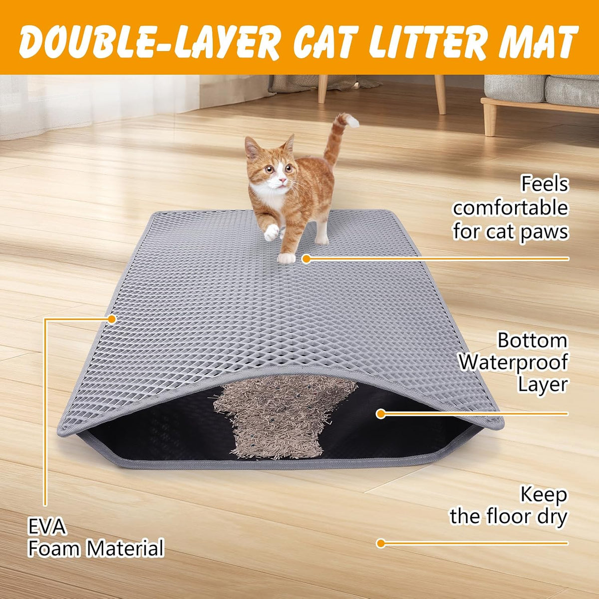 Double Layer Cat Litter Mat, Waterproof Non-Slip - grey / 30x24 inch - image 4