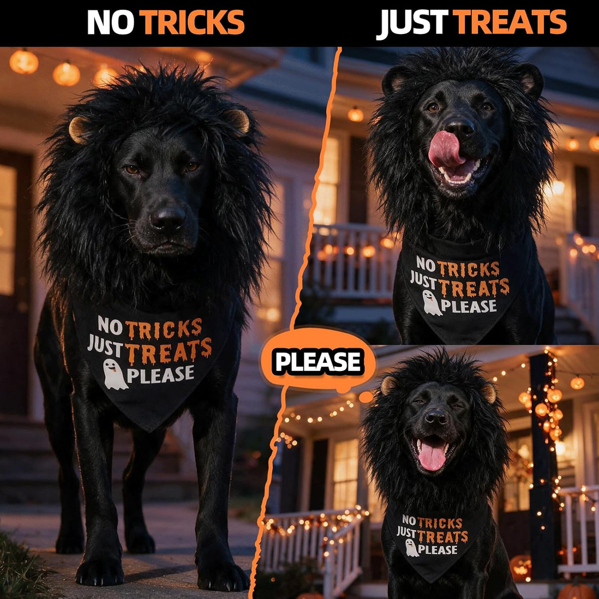 Halloween Dog Bandanas with No Tricks Sign - No Tricks Just Treats, Black / Large - image 2