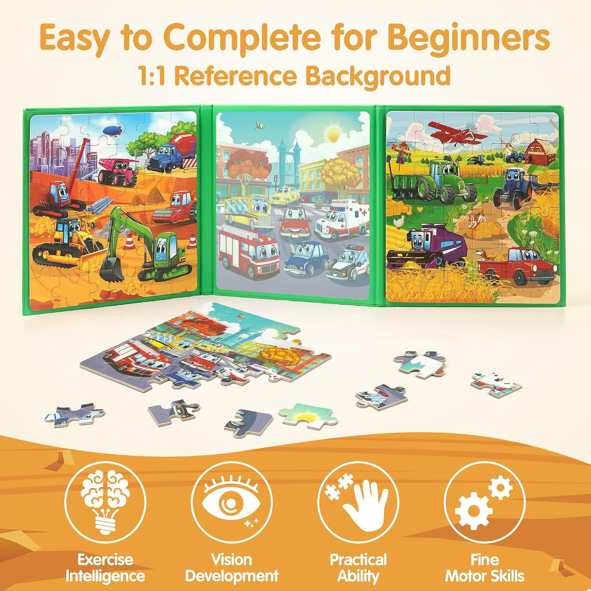 SYNARRY magnetic dinosaur puzzle book with three colorful dinosaur scenes - view 29