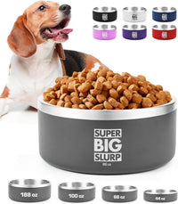 Tuff Pupper 100 oz Heavy Duty Insulated Stainless Steel Dog Bowl - 66oz / Cool Grey