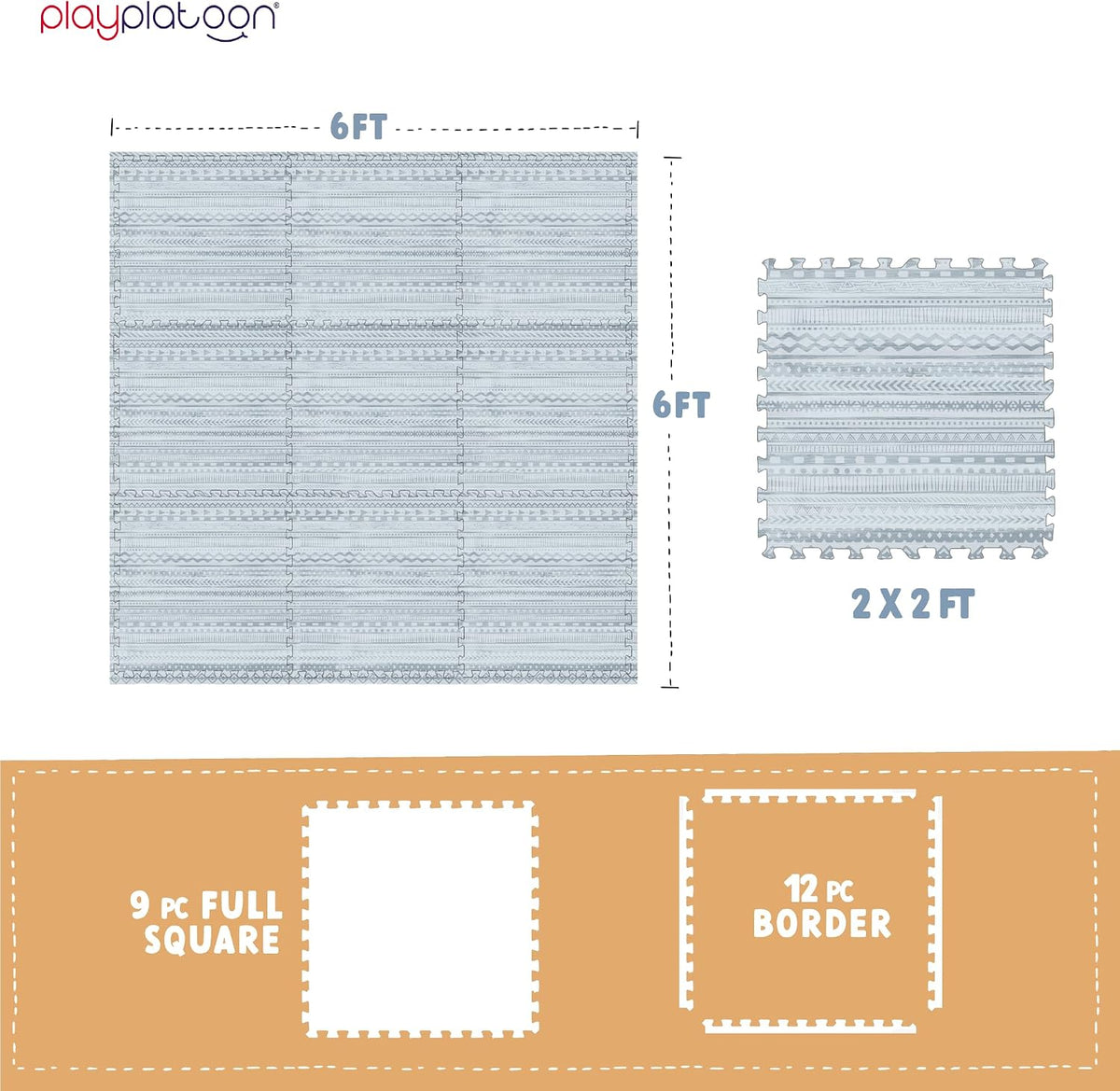 Play Platoon Kids Play Mat, 9 Tile 72x72 Inch - 72"L x 72"W x 0.6"Th / Acadia - image 2