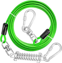 jenico Dog Tie Out Cable, 10/15/20/30/40/50/70/100/150FT Runner Cable with Swivel Hook and Shock Spring, Dog Leash Run Tether for Yard Outdoor and Camping,for Small to Medium Pets Up to 500 LBS
