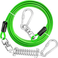 Jenico Dog Tie Out Cable - 10/15/20/30/40/50/70/100/150FT Runner Cable with Swivel Hook and Shock Spring, Leash Tether for Yard, Outdoor and Camping, Up to 500 LBS