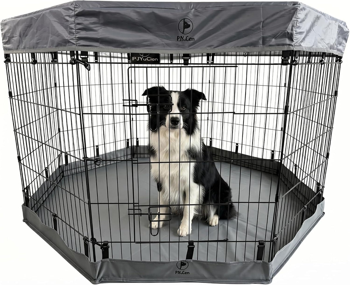 Puppy Playpen with Bottom Pad and Door, 8 Panels 24" H - Gray / Medium Pen: 36-Inch High / Playpen+Bottom+Top Cover - image 4