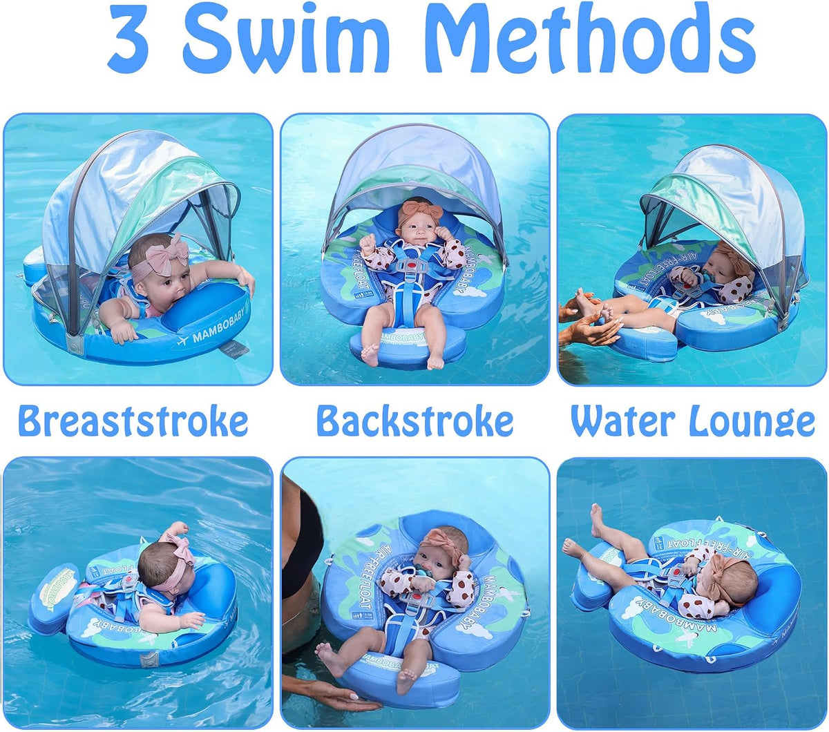 Mambobaby non-inflatable baby float with removable sun canopy and buoyant tail - view 24