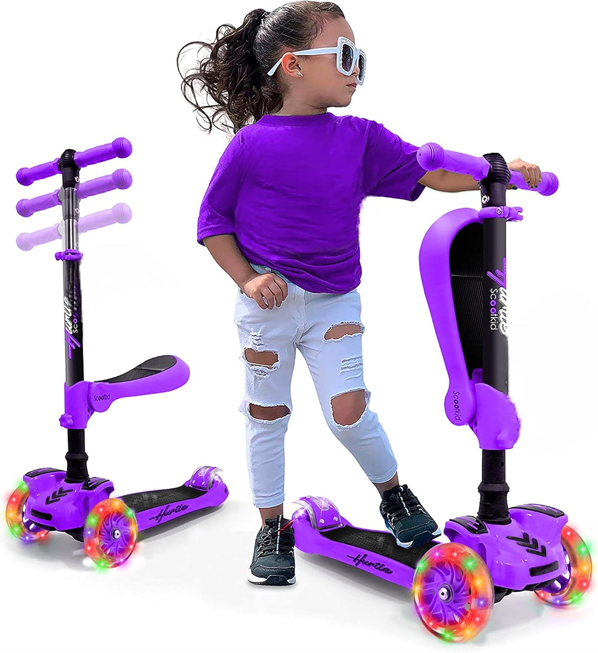 Hurtle 3-Wheeled Scooter for Kids, Wheel LED Lights - Purple