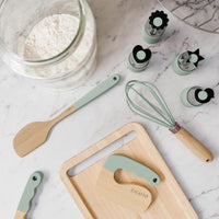 ZICOTO wooden kids cooking and baking set with knives, rolling pin, whisk and spatulas in sage - view 5