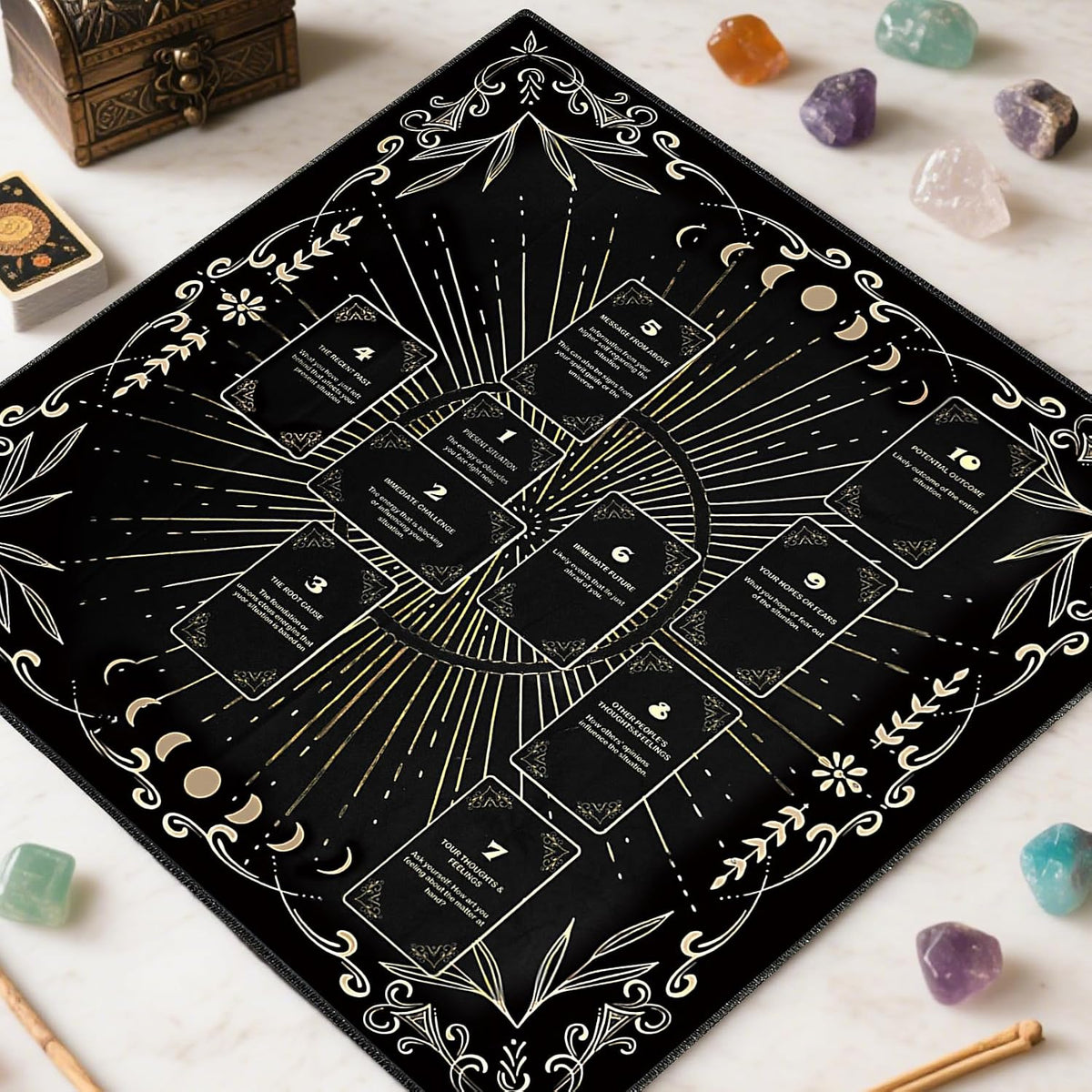 Knana white velvet tarot cloth with Celtic cross and moon design - view 5
