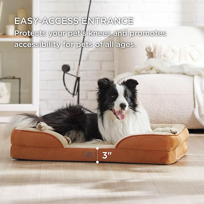 Bedsure Orthopedic Dog Beds Large Sized Dog - Washable Large Dog Cat Bed Waterproof, Comfort Dogs Couch Sofa with Washable Removable Cover, Pet Bed with Nonskid Bottom, Ember Clay, 35"