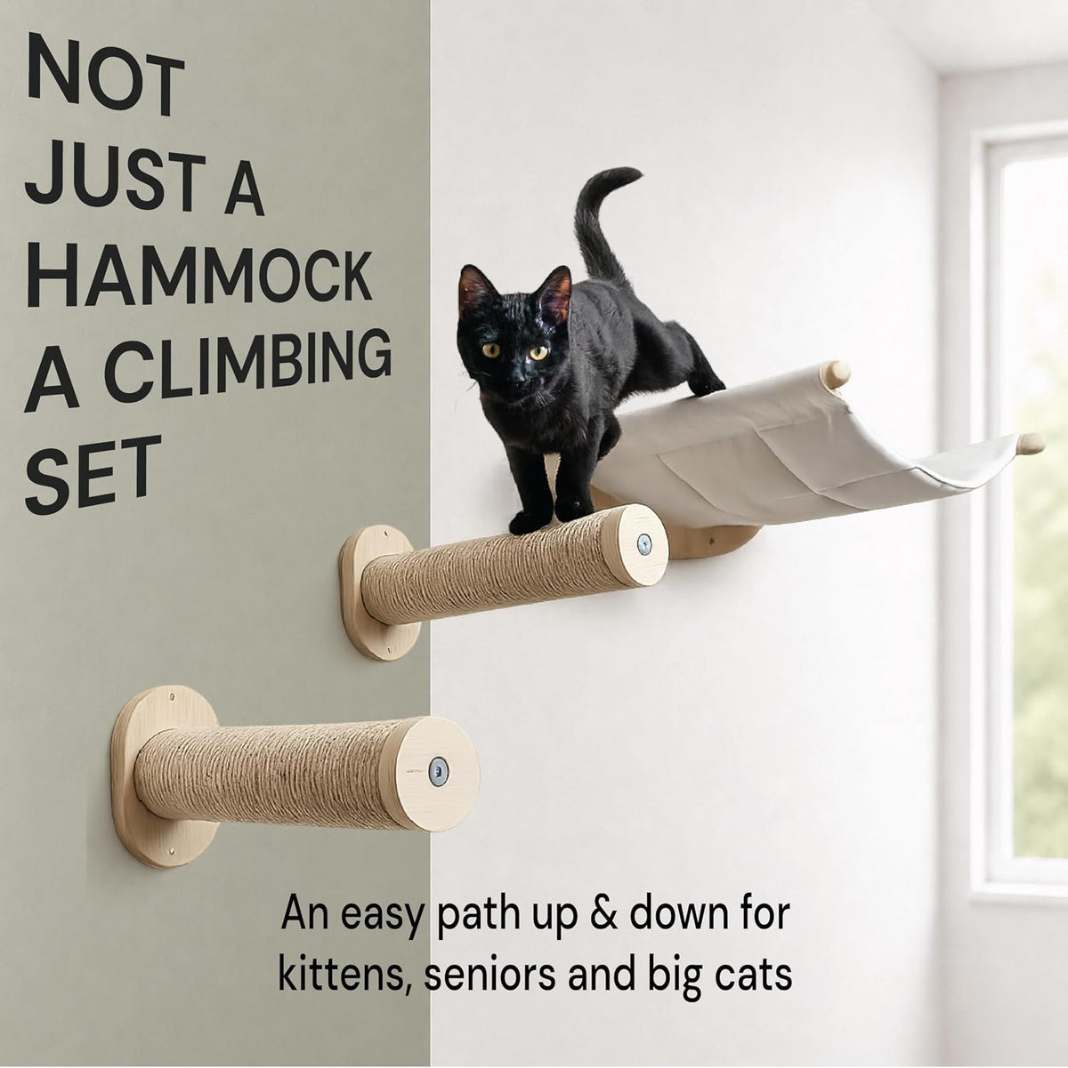 Large Cat Wall Hammock with 2 Climbing Steps – 21" Wall-Mounted Bed for Big Cats