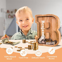 JOOMLAFLY Wooden Letter Piggy Bank for Kids 9"Clear Coin Bank - B / Initial-9" - image 2