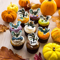 Gyufise 24Pcs Halloween Bat Cupcake Toppers Black Glitter Bat - Brown Blue - image 4