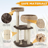 Tangkula Modern Cat Tree for Indoor Cats, Small/Tall Cat Tower with Natural Sisal Scratching Post, Hand-Made Wicker Cat Condo & Top Perch, Funny Hanging Toy Ball, Cute Cat Tree Tower for Large Cats