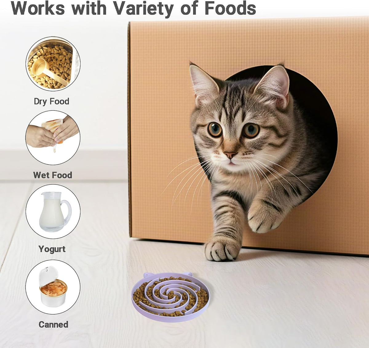 Slow Feeder Cat Bowl, Easy to Clean Silicone Bowl - Purple and White - image 3
