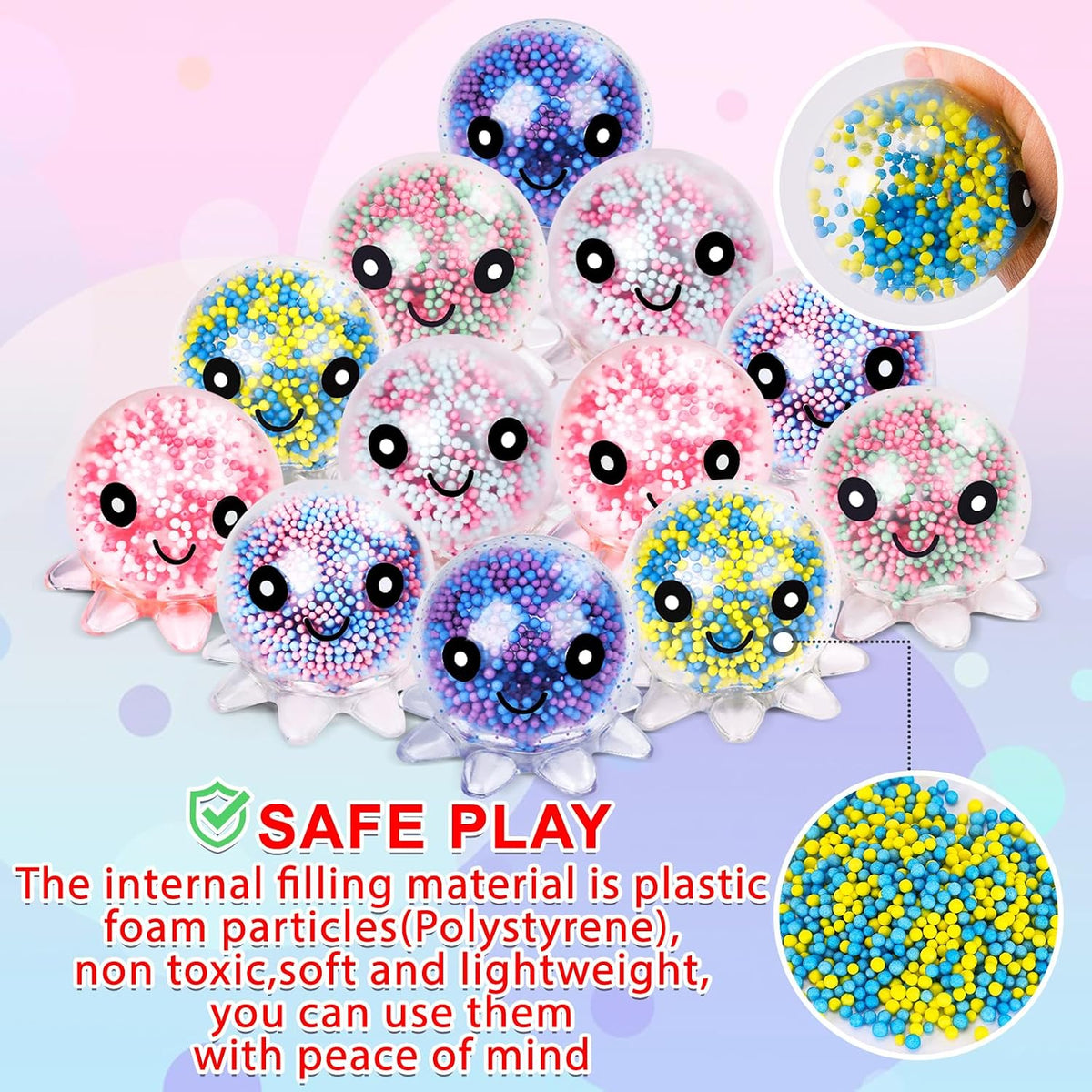 16 Pack Slow Rising Stress Balls，Textured Memory Soft Stress Ball – Fun for Kids & Family - 12 Pack Octopus Stress Balls - image 2