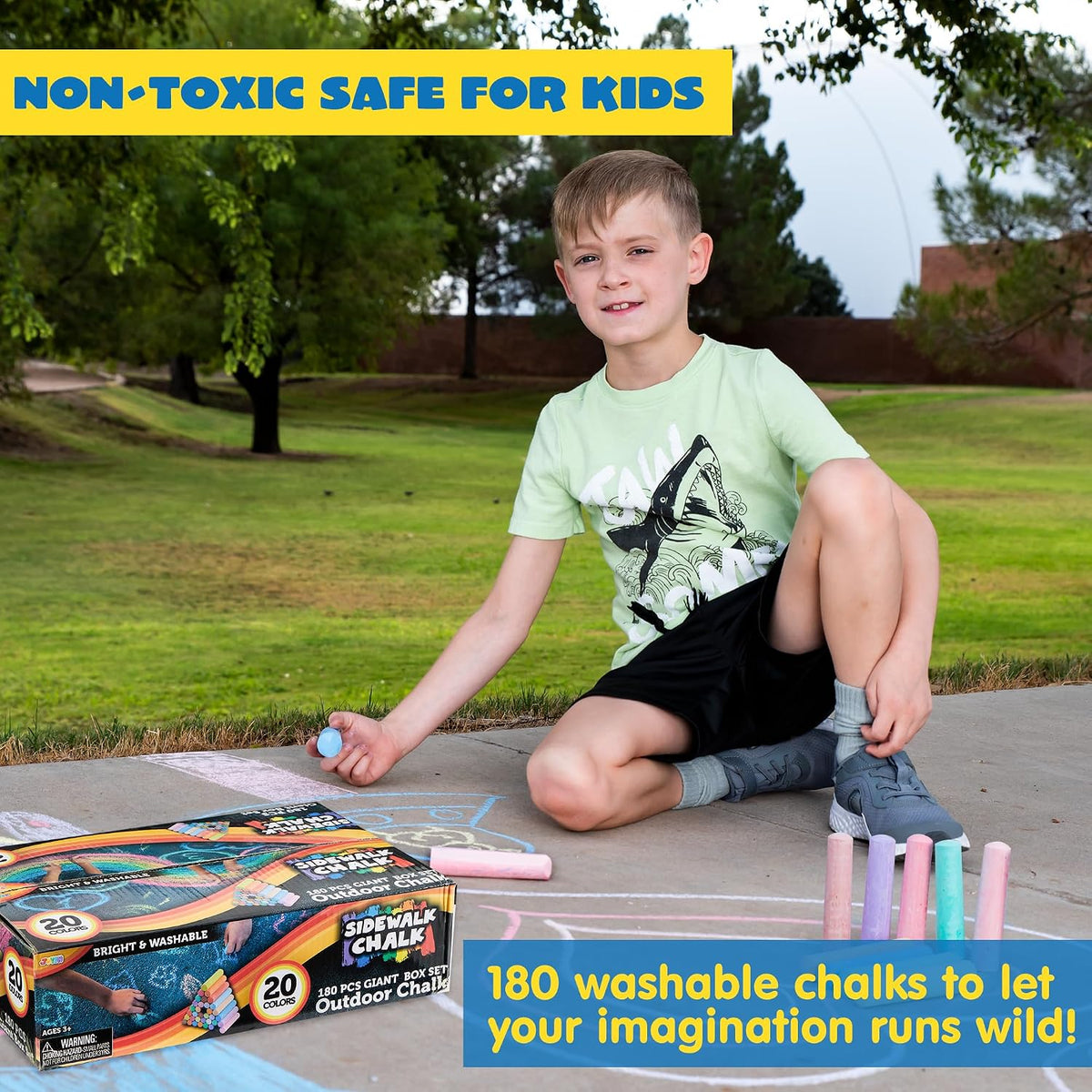 JOYIN 180 PCS Washable Sidewalk Chalks Set in 20 Colors Non-Toxic - 180 - image 4