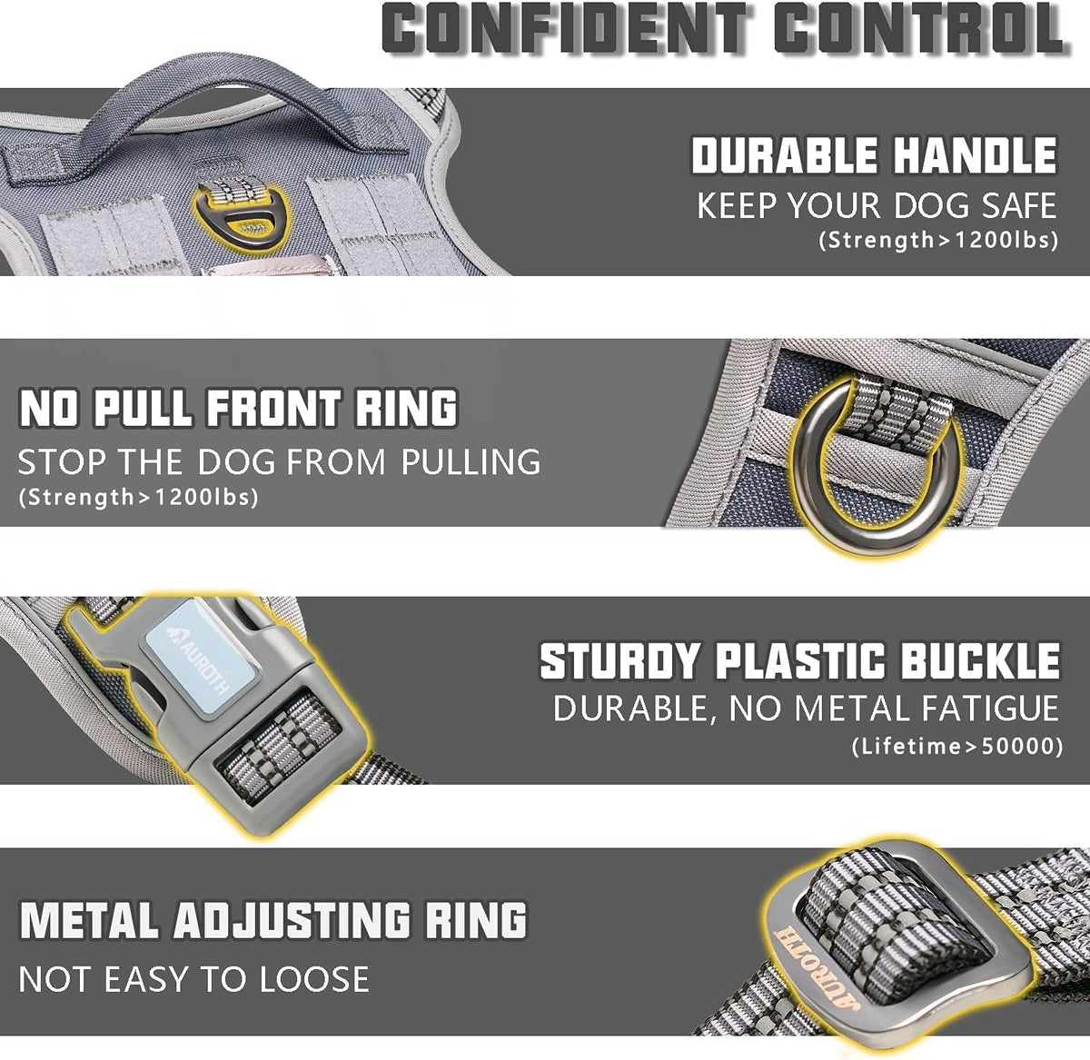 AUROTH Dog Harness for Large Dogs - Grey / XL(Neck:20-31",Chest:26-42"),75-135 lbs - image 3
