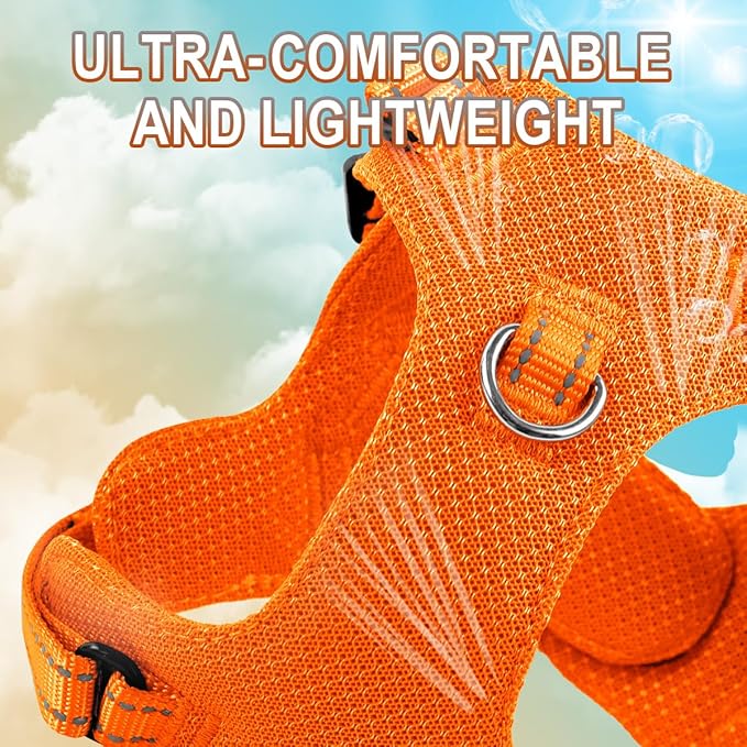 Dog Harness Step in Dog Vest Harness, Reflective Adjustable Puppy No Pull Harness Breathable Soft for Small and Medium Dogs Cats, Orange, S
