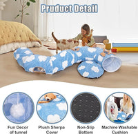 Cat Tunnel Bed, Cat Tunnels for Indoor Cats with Washable Circle Cushion, Multifunctional Peekaboo Cat Cave Donut Tubes Tunnel for Cat Kitty Kitten Puppy Rabbit Ferret (Sky Blue)