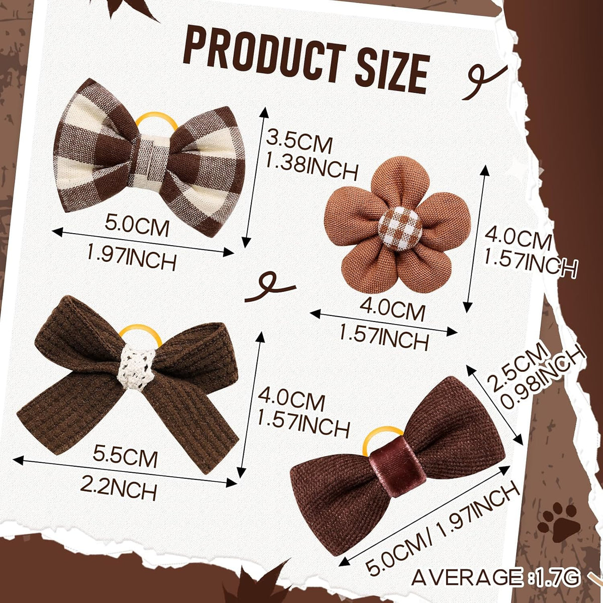 20Pcs Brown Dog Hair Bows with Rubber Bands for Small Medium Dogs – Essentials for Dogs - Brown-A330 - image 3