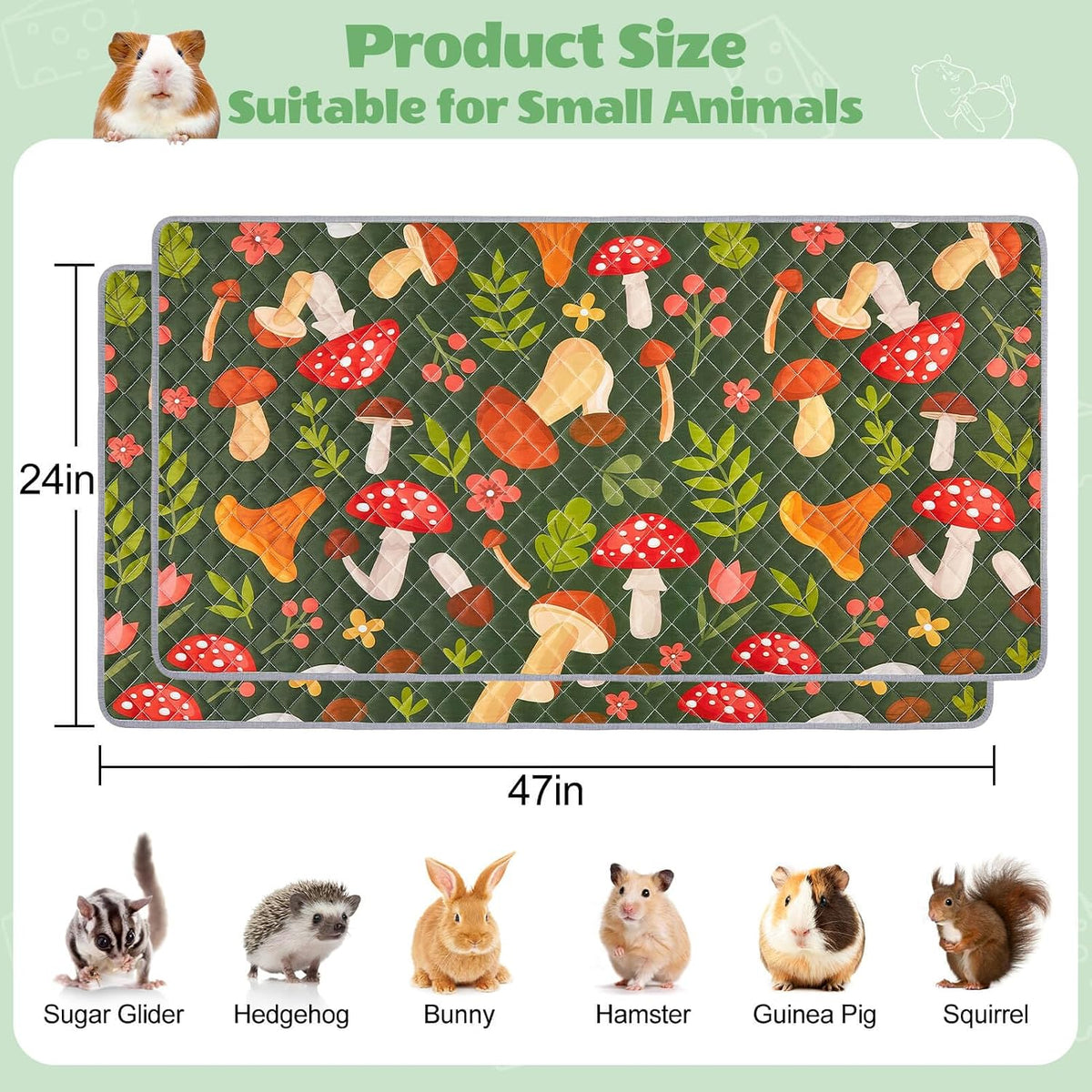 Unicorn Catcher 2 Pack Washable Guinea Pig Cage Liner - Mushrooms / 47X24in - image 3