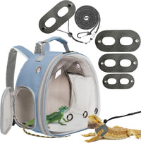 Bearded Dragon Travel Backpack with Harness and Leash Set - Blue / Backpack+LSH Grey