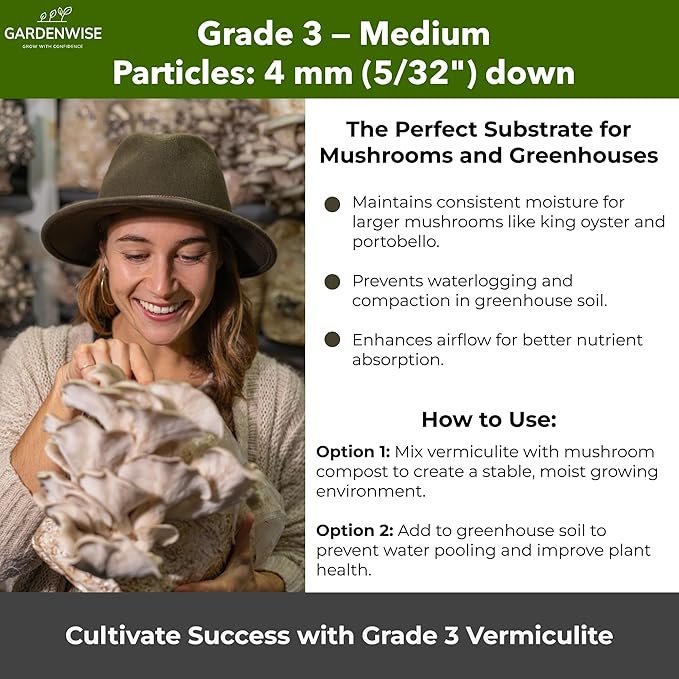 Organic Coarse Vermiculite for Indoor Gardening Plants and Mushrooms – Enhances Soil Aeration, Seed Germination, Rooting Cuttings – Small Packages and Bulk (Vermiculite Grade 3 – Medium, 30 quarts)