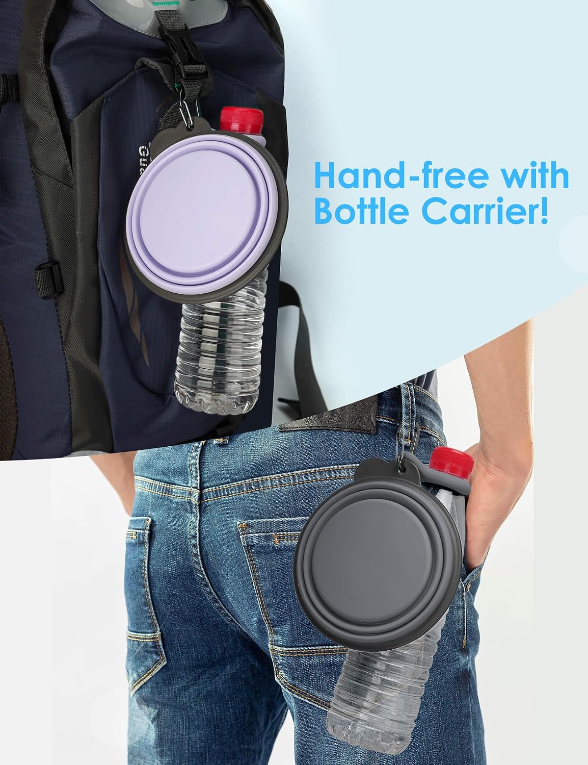 2 Pack Collapsible Dog Bowls with Bottle Carrier – Essentials for Dogs - Large (Pack of 2) / 9. Gray & Light Violet - image 3