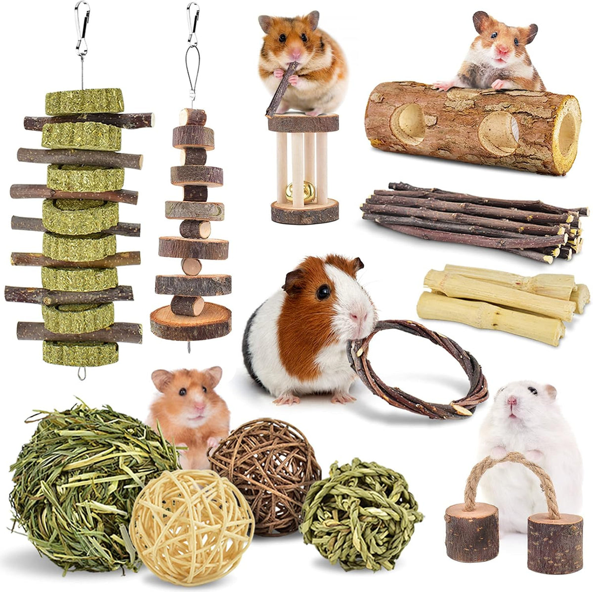 ERKOON New 12 Pack Hamster Chew Toys Gerbil Rat Guinea Pig Chinchilla