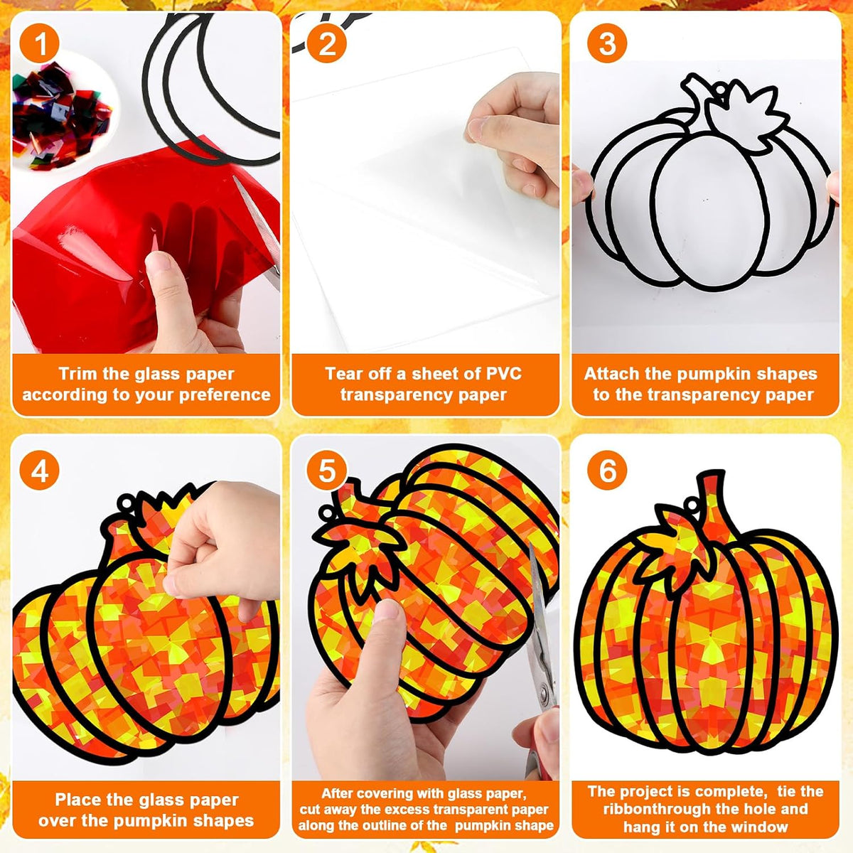 QOUBAI 32 Sets Halloween Bats Suncatchers Craft Kit DIY Window - Fall Pumpkin - image 3