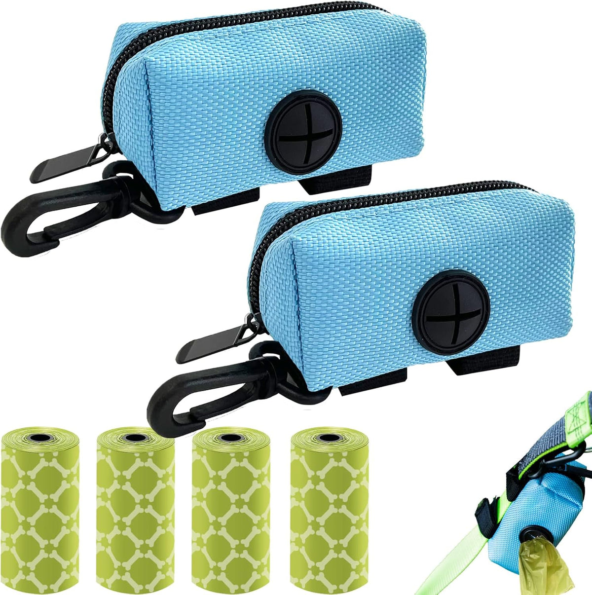 2 Pack Dog Poop Bag Holder for Leash + 80 Count Doggie Waste Bag - Blue-Two