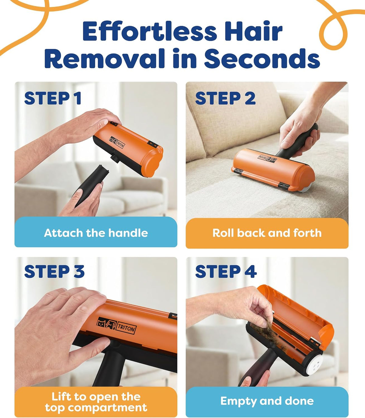 Triton Pet Hair Removal Tool w/Fur Trapping Compartment - Orange / Large - image 4