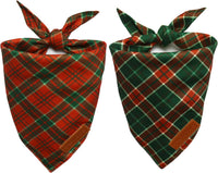 Fall Dog Bandanas 2 Pack, Orange Plaid Pet Scarf for Boy and Girl, Premium Durable Fabric, Holiday - Christmas 2 / Large